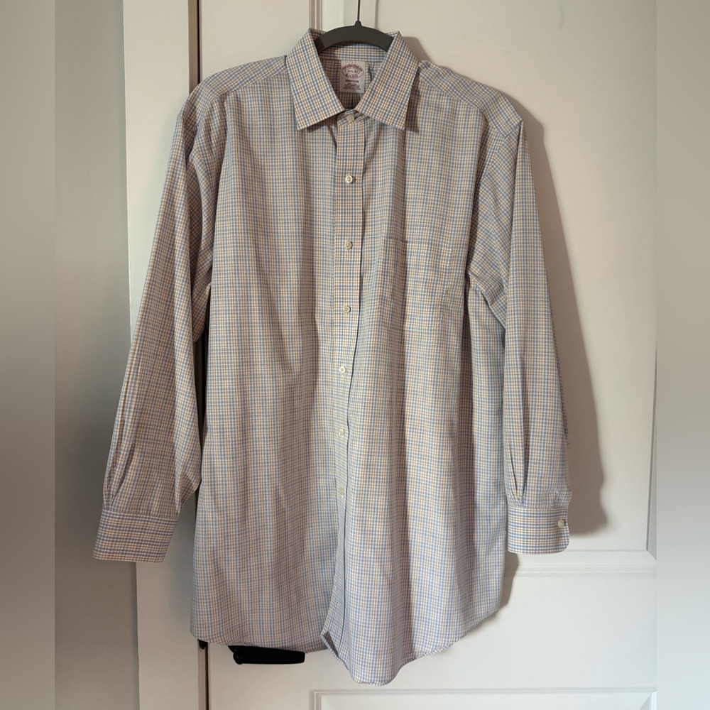 Brooks Brothers Madison checkered button up non iron cotton shirt 16.5 32